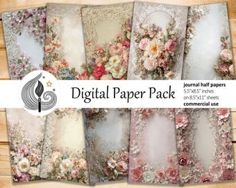 Shabby Chic Junk Journal Pages: Pink Lace Papers With Vintage Roses ...