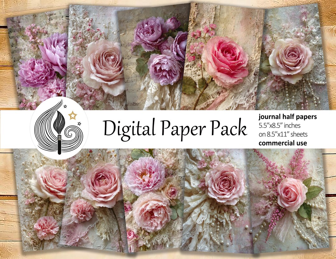 Shabby Chic Junk Journal Pages: Pastel Vintage Papers With Florals and ...
