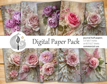 Shabby Chic Junk Journal Pages: Pastel Vintage Papers With Florals and ...