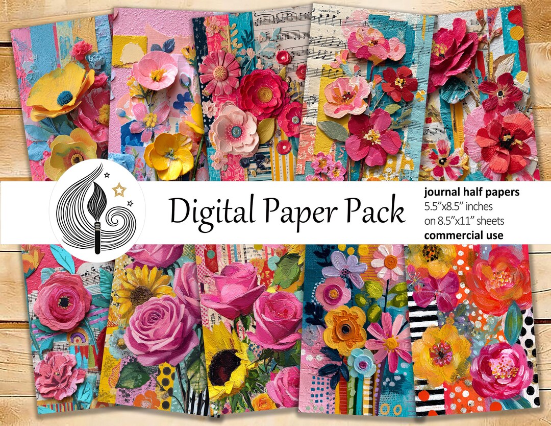 Abstract Collage Junk Journal Pages: Colorful Mixed Media Papers With ...
