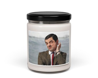 Vela con foto de Mr Bean Eyebrow Raise / Vela de soja de 9 oz