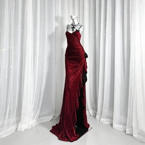 Dark Red Velvet Bridesmaids Dress