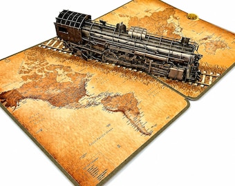 Tarjeta de tren desplegable 3D personalizada: tarjeta de cumpleaños con locomotora para papá, hombres y amantes de los trenes: recuerdo hecho a mano.