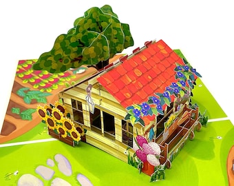 Biglietto di auguri di buon compleanno in Braille con casetta da giardino a comparsa – Biglietto di auguri 3D con casetta da giardino – Regalo di compleanno per non vedenti – Biglietto ricordo