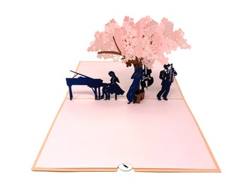 Personalised Musicians Blossom Tree 3D Pop Up Greeting card, 3D card for him and her,  laser cut- hand assembled, paper art