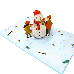 Carte Pop-up personnalisée pour enfants avec bonhomme de neige | Salutation festive de bonhomme de neige 3D | Carte de Noël faite main | Cadeau unique pour les enfants