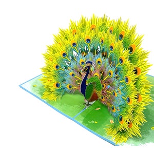 de paon pop-up personnalisé | 3D élégant voeux d'oiseau | Carte d'anniversaire ou nature faite main | Cadeau unique pour les amateurs et les passionnés de paon