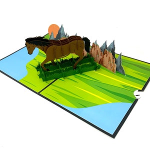Biglietto d'auguri pop-up personalizzato con cavallo / Elegante biglietto d'auguri 3D con cavallo / Biglietto d'auguri fatto a mano per amanti dei cavalli / Regalo unico per appassionati di cavalli e cavalieri
