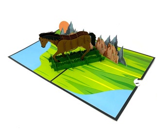 Carte de voeux pop-up cheval 3D personnalisée, carte cheval 3D pour lui et elle, découpée au laser - assemblée à la main, art en papier, faire sourire quelqu'un