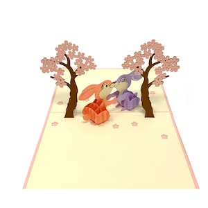carte pop-up personnalisée Lapins qui s'embrassent | Salutation romantique 3D | Carte d'amour faite main | Cadeau unique pour les couples et les amoureux des lapins