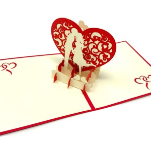 Tarjeta emergente personalizada "Amantes en un corazón" / Saludo romántico en 3D / Tarjeta de boda o aniversario hecha a mano / Regalo único para parejas