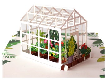 Personalised Mini Greenhouse Card - Pop Up Birthday Card - Miniature Greenhouse Pop Up Card, Gardening Card - Ideal Gift For Retirement