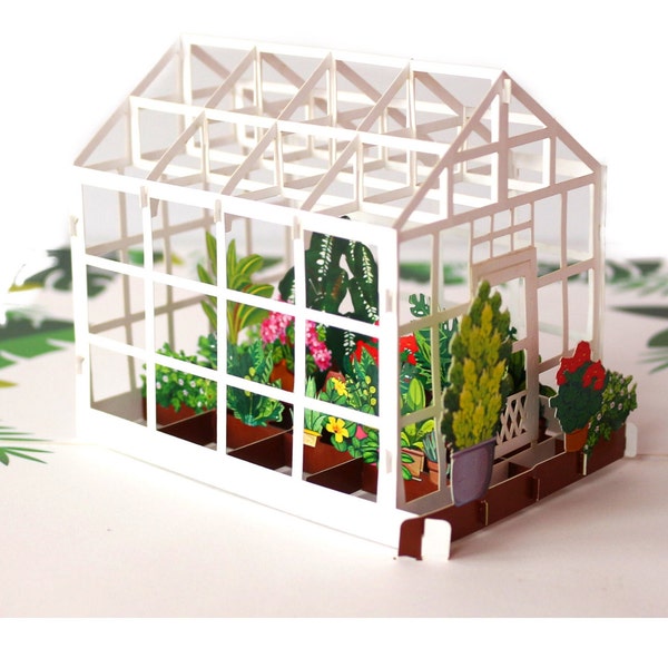 Personalised Mini Greenhouse Card - Pop Up Birthday Card - Miniature Greenhouse Pop Up Card, Gardening Card - Ideal Gift For Retirement