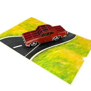 Tarjeta desplegable personalizada para coche / Tarjeta de felicitación 3D para vehículo / Tarjeta de cumpleaños o celebración hecha a mano / Regalo único para entusiastas de los coches