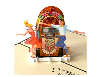 Personalised Juke Box 3D Pop Up Greeting card, 3D Dancer card for him and her,  laser cut- hand assembled, paper art, Make someone smile