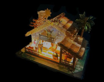 ディラーズの照明付き馬小屋とキリスト降誕の置物 - Etsy 日本