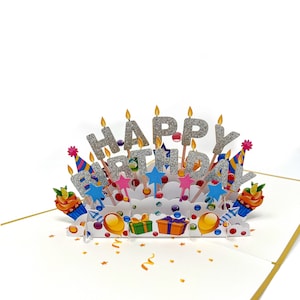 Gepersonaliseerde pop-upkaart verjaardagsscène | 3D-wenskaart voor viering | Handgemaakte verjaardagskaart | Uniek cadeau feestscène