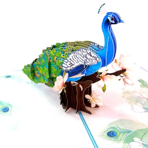 Biglietto d'auguri pop-up personalizzato con pavone / Biglietto d'auguri elegante con piume in 3D / Biglietto fatto a mano / Regalo unico per gli amanti dei pavoni e della natura
