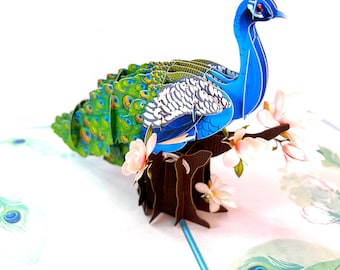 Personalised Peacock Pop Up Card, 3D Greeting Card, Unique Birthday Card for Mum, Nan, Sister or Friend, Bird Lover Gift