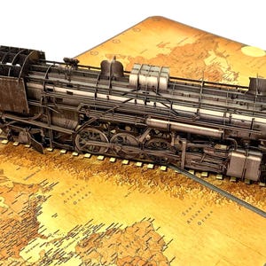 Carte de train pop-up personnalisée | Salutation de locomotive 3D | Carte d'anniversaire ou de voyage faite main | Cadeau unique pour les amateurs de train