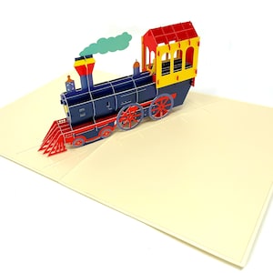 Biglietto di auguri pop-up personalizzato a forma di treno, 3D per lui e per lei, biglietto di Natale tagliato al laser, assemblato a mano, arte della carta, fai sorridere qualcuno