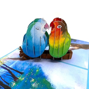 Biglietto d'auguri pop-up personalizzato con uccellini innamorati / Biglietto d'auguri romantico in 3D / Biglietto d'auguri fatto a mano per anniversario o matrimonio / Regalo unico per gli amanti degli uccelli