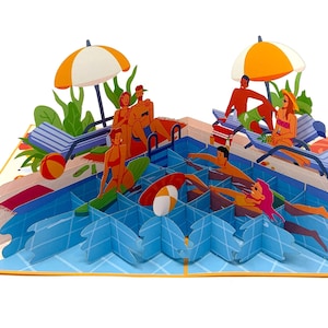 de natation pop-up personnalisée | Message d'accueil 3D sur le thème du sport | Carte d'anniversaire faite main de nageur | Cadeau unique pour les amateurs de natation