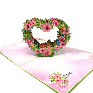Carte personnalisée pop-up florale coeur d'amour | Salutation romantique 3D | Carte de mariage ou d'anniversaire faite main | Cadeau unique pour les amateurs de fleurs