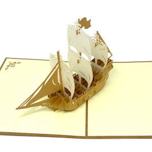 Cartão de felicitações pop-up 3D de barco personalizado, cartão de navio 3D para ele e para ela, corte a laser - montagem manual, arte em papel, faça alguém sorrir