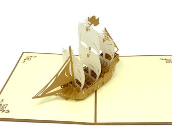 Personalised Boat 3D Pop Up Greeting card, 3D Ship card for him and her,  laser cut- hand assembled, paper art, Make someone smile