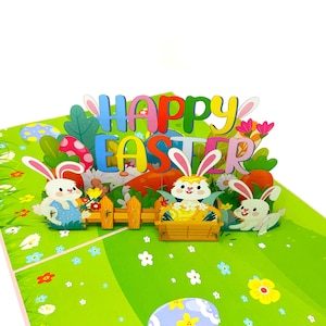Cartão de Páscoa Pop-up Personalizado com Coelhinho | Saudação de Coelhinho Fofo em 3D | Cartão de Páscoa Feito à Mão | Presente Único para Celebrações de Páscoa e Primavera