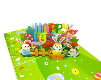 carte pop-up personnalisée Lapin de Pâques | voeux mignon de lapin 3D | Carte de Pâques faite main | Cadeau unique pour Pâques et les célébrations du printemps