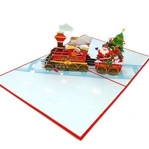 personnalisée pop-up du train du Père Noël | Message d'accueil train festif 3D | Carte de Noël faite main | Cadeau unique pour le père Noël et les fans de train