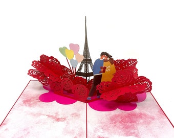 Carte de voeux 3D pop-up Tour Eiffel personnalisée, carte de Paris 3D pour lui et elle, découpée au laser - assemblée à la main, art en papier, faire sourire quelqu'un