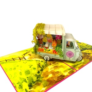 Cartão de Tuk-Tuk Pop-Up de Flores Personalizado | Saudação de Veículo Floral 3D | Cartão de Aniversário ou Primavera Feito à Mão | Presente Único para Amantes de Flores