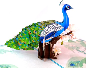 Braille Happy Birthday Peacock Pop Up Card – 3D Bird Greeting Card – Visually Impaired Birthday Gift – Keepsake Card