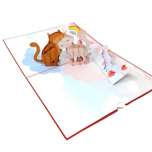 Carte pop-up personnalisée Chats amoureux | Salutation féline romantique 3D | Carte d'amour faite main | Cadeau unique pour les amoureux des chats et les couples