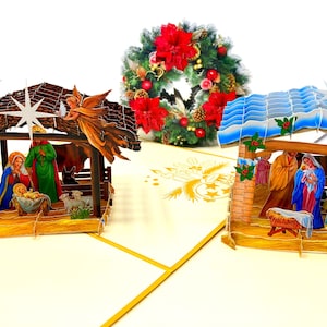 Biglietto d'auguri pop-up con Natività di Natale, confezione multipla, biglietti 3D per lui e per lei, tagliati al laser e assemblati a mano, arte della carta, per il periodo festivo