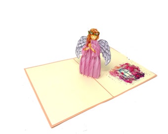 Personalised Angel 3D Pop Up Greeting card, 3D Angel card for him and her,  Sympathy, laser cut- hand assembled, paper art