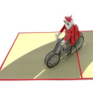 Cartão de felicitações pop-up de motocicleta de Papai Noel feliz Natal, faça alguém sorrir
