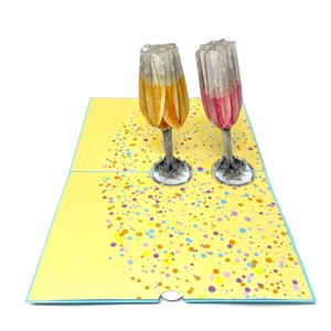 Tarjeta de champán emergente personalizada / Saludo de celebración en 3D / Tarjeta hecha a mano / Regalo único para brindis y ocasiones especiales