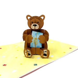 Urso de aniversário pop-up personalizado com cartão-presente | Saudação fofa de urso em 3D | Cartão de aniversário feito à mão | Presente exclusivo para quem ama ursos