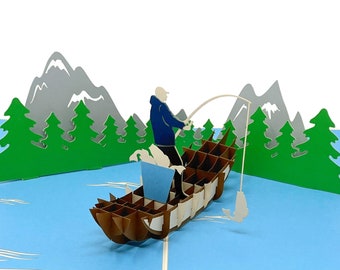 Personalised Fishing 3D Pop Up Greeting card, 3D Fisherman card for him and her,  laser cut- hand assembled, paper art, Make someone smile