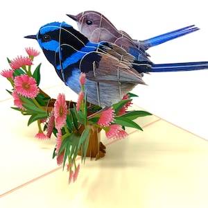 Cartão Pop-Up Wrens personalizado | Saudação com tema de pássaros em 3D | Cartão feito à mão para aniversários ou amantes da natureza | Presente exclusivo para observadores de pássaros