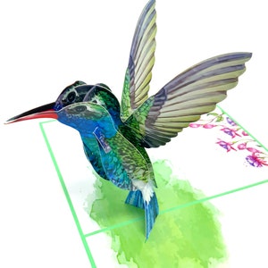 Biglietto pop-up personalizzato con colibrì / Elegante biglietto d'auguri in 3D con uccelli / Biglietto fatto a mano per amanti della natura o degli uccelli / Regalo unico per gli amanti dei colibrì