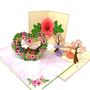 Biglietti d'auguri pop-up floreali, multipack, biglietti 3D per lui e per lei, tagliati al laser e assemblati a mano, arte della carta, fai sorridere qualcuno