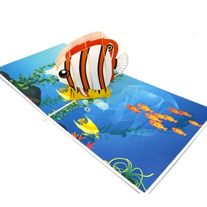Personalisierte Pop-Up Karte Tropischer Fisch | Lebendige 3D-Fischgruß | Handgemachte Karte | Einzigartiges Geschenk für Fischliebhaber und Meeresliebhaber”
