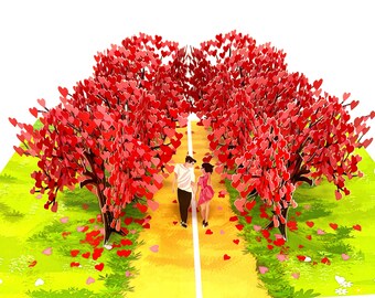 Biglietto d'auguri pop-up 3D Blossom Love personalizzato, biglietto d'amore 3D per lui e per lei, taglio laser-assemblato a mano, arte della carta, Fai sorridere qualcuno