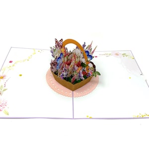Personalisierte Pop-Up Blumenkorb-Karte | 3D eleganter Blumengruß | Handgemachte Karte | Einzigartiges Geschenk für Blumenliebhaber und besondere Anlässe