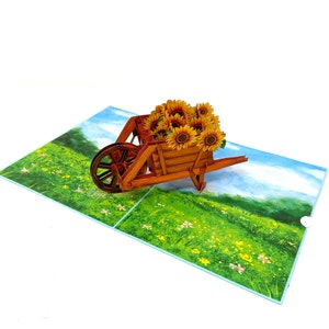 Carte de vœux personnalisée Tournesols pop-up | Scène de fleurs de charme 3D | Carte faite main | Cadeau unique pour les amateurs de fleurs et les jardiniers
